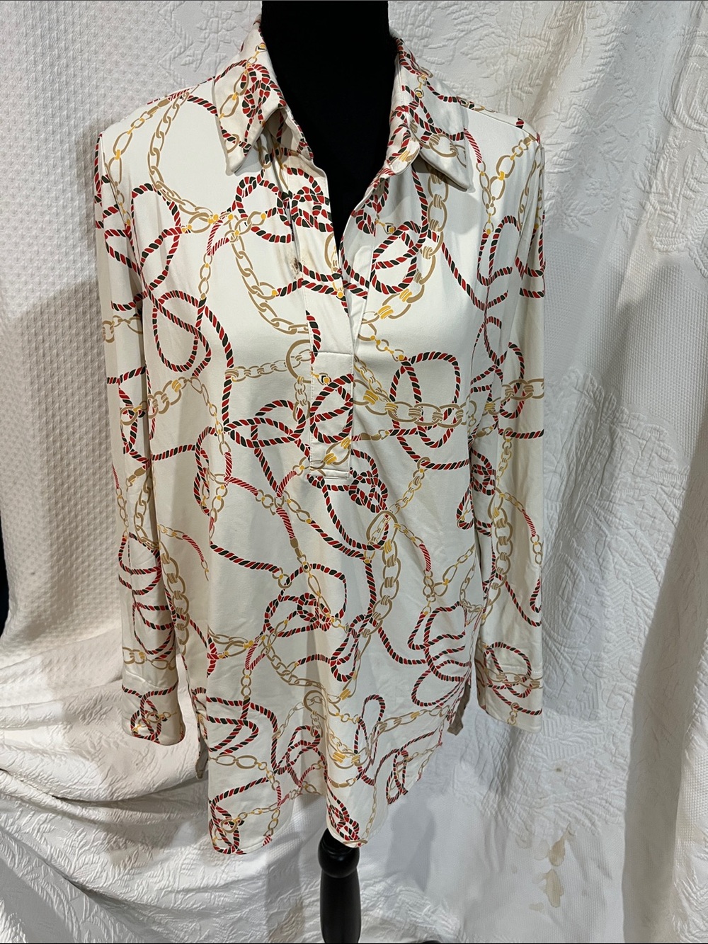 Jude Connally Taylor‎ Chain-Print Button Front Blouse, size medium